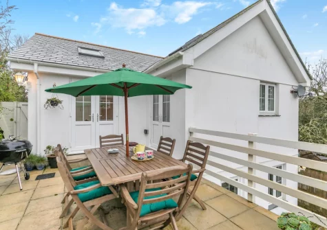 The terrace, barbecue & alfresco dining area at Bretagne, Cadgwith