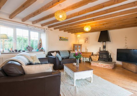 The living area at Bubble Cottage, Watergate Bay