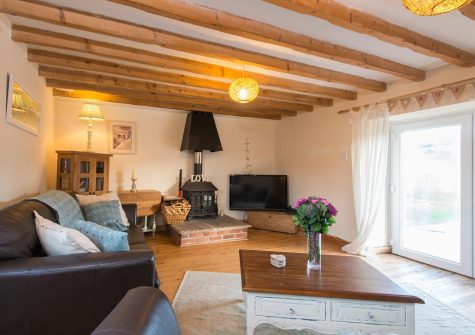 The living area at Bubble Cottage, Watergate Bay