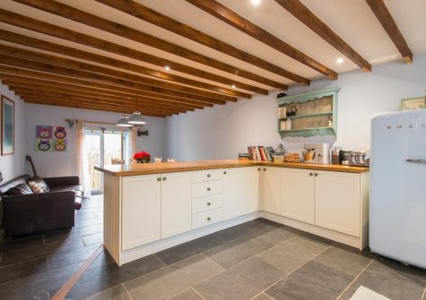 The kitchen at Bubble Cottage, Watergate Bay
