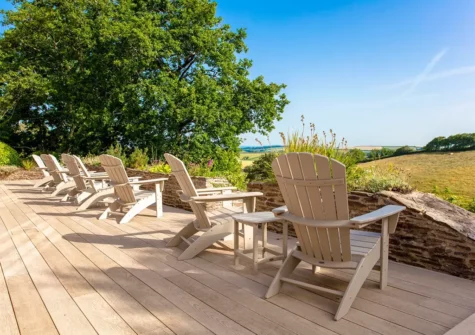 The communal sunbathing terrace at Gitcombe Estate, Cornworthy