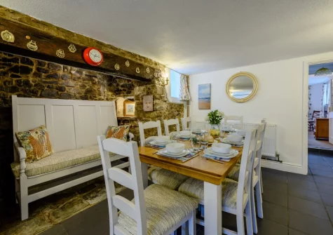 The dining area at Burrows Farmhouse, Croyde