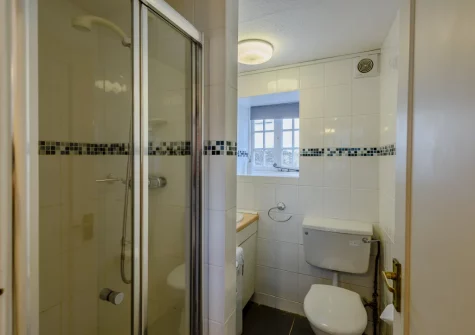 The shower room at Burrows Farmhouse, Croyde