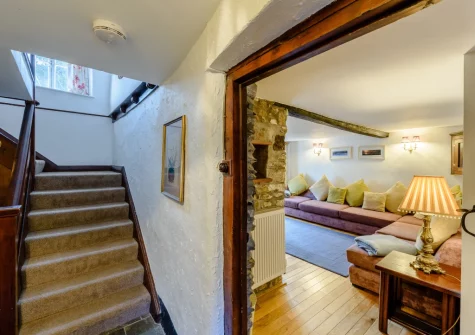The stairs up to the first floor at Burrows Farmhouse, Croyde