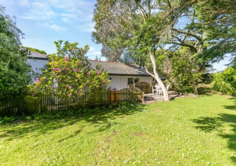 The lawned garden at Buzzards Cottage, Redruth