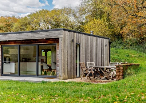 The patio, barbecue & alfresco dining area at Cabana Lakeside Lodge 4, Whitnage