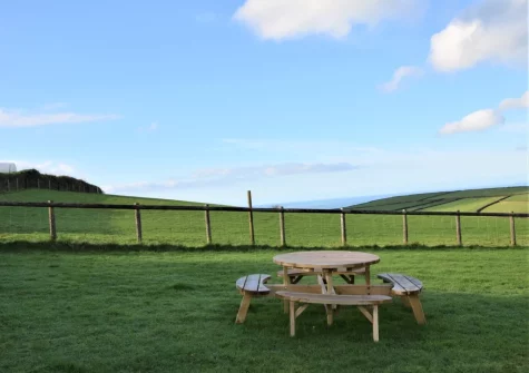 The alfresco dining area & enclosed garden at Cardew, Trevalga