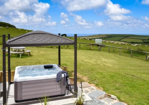 The hot tub & enclosed garden at Cardew, Trevalga