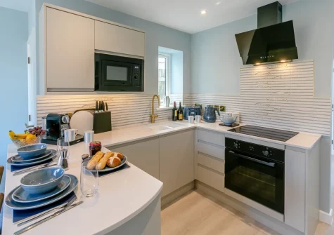The kitchen with breakfast bar at Carlyon Bay Lodge, Carlyon Bay