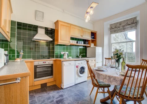 The kitchen & dining area at Carnevas Farmhouse, Porthcothan