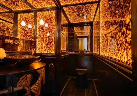 The dark & decadent chinoiserie cloakroom at Castle Lodge, Truro