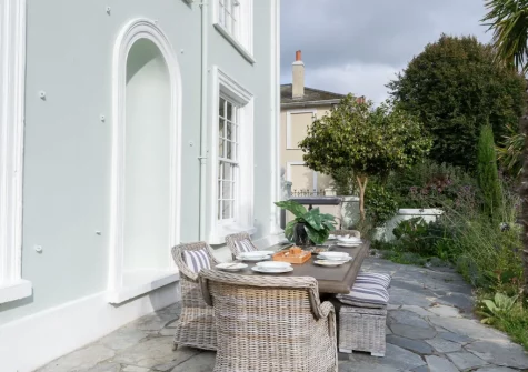The terrace & alfresco dining area at Castle Lodge, Truro