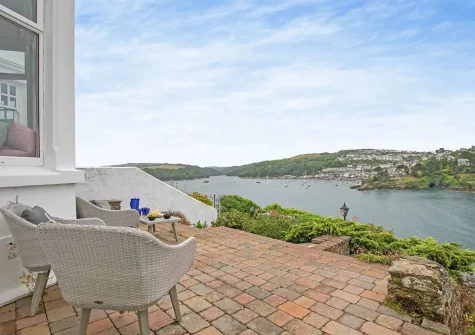 The front terrace & outdoor sitting area at Castle View, Fowey