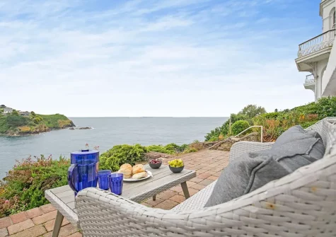 The front terrace & outdoor sitting area at Castle View, Fowey