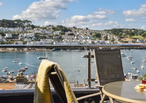 The roof terrace & alfresco dining area, with spectacular panoramic views, at Chapel Retreat, Polruan