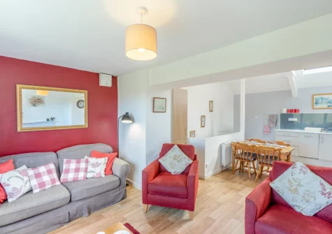 The living area at Cherry Cottage at Mettaford Farm, Hartland