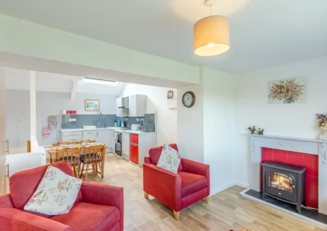The living area at Cherry Cottage at Mettaford Farm, Hartland