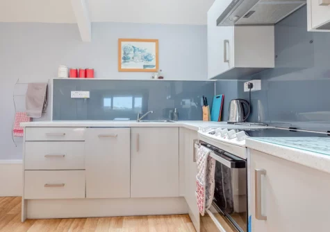 The kitchen at Cherry Cottage at Mettaford Farm, Hartland