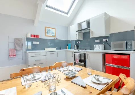The kitchen & dining area at Cherry Cottage at Mettaford Farm, Hartland