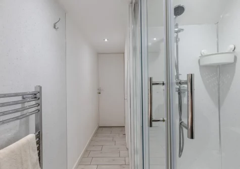 The shower room at Cherry Cottage at Mettaford Farm, Hartland