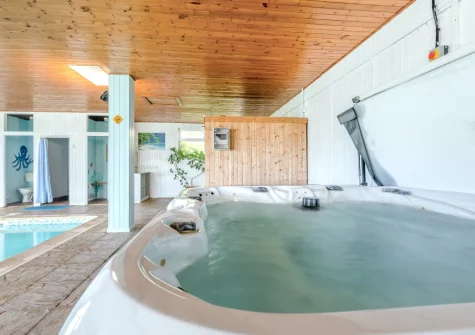 The shared indoor heated swimming pool & hot tub at Mettaford Farm, Hartland