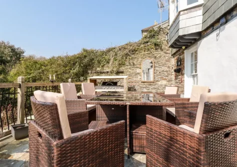 The patio & alfresco dining area at Cherry Orchard House, Mevagissey