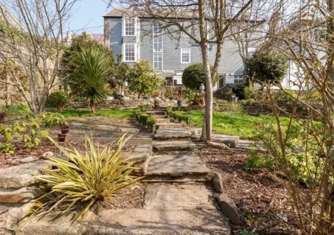 The multi-level front garden at Cherry Orchard House, Mevagissey