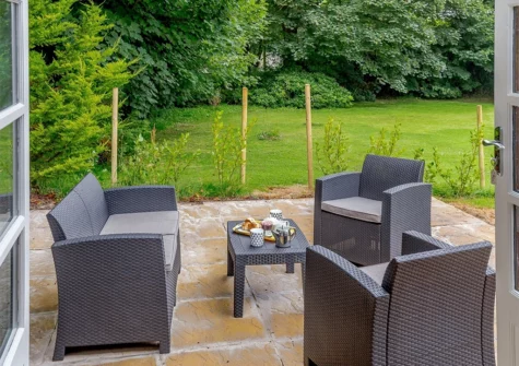 The patio at Chestnut Cottage, Lower Treluswell