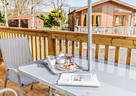 The decked patio & alfresco dining area at Chestnut Lodge, Meldon Lodge Park, Meldon