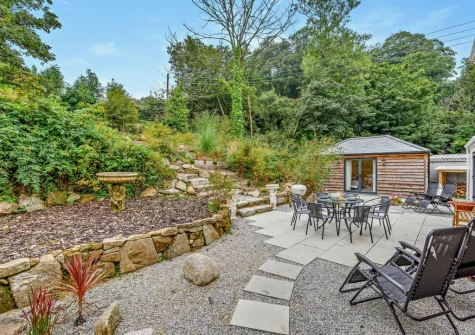 The patio, alfresco dining, outdoor sitting area & garden at Chyventon, Penryn
