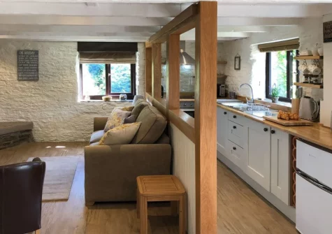 The living area & kitchen at Cider Press Cottage, Fowey