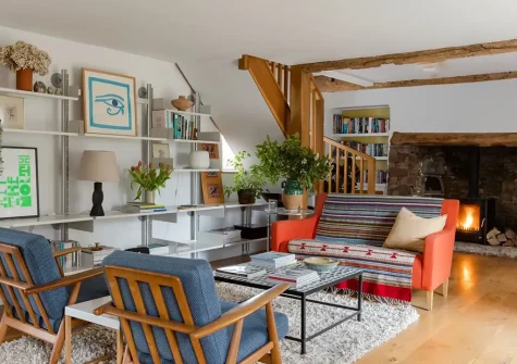 The living room at Clover House, Venn Farm, Pancrasweek