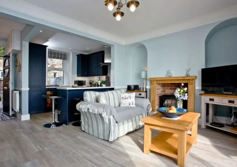 The living area & kitchen at Coastguard Cottage, Dawlish