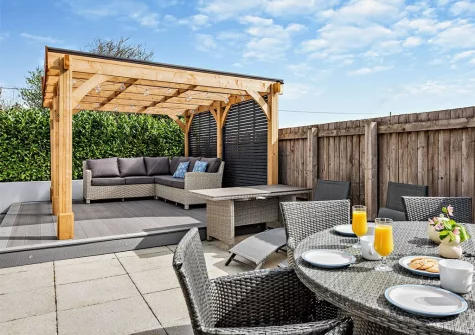 The patio & alfresco dining area at Coastguard Cottage, Woolacombe