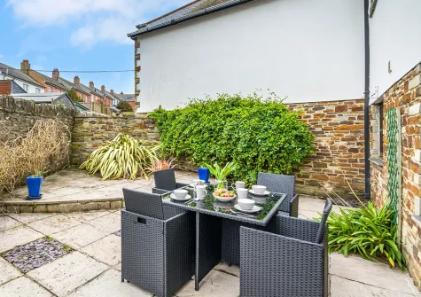The patio & alfresco dining area at Cockles and Clams, Padstow
