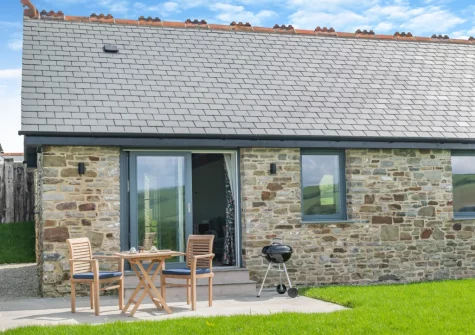 The patio, barbecue, alfresco dining area & garden at Combes Barn, Greencliff Farm, Abbotsham