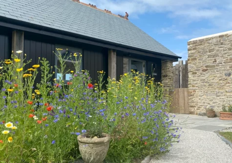Combes Barn is a detached single-storey studio barn with sea views