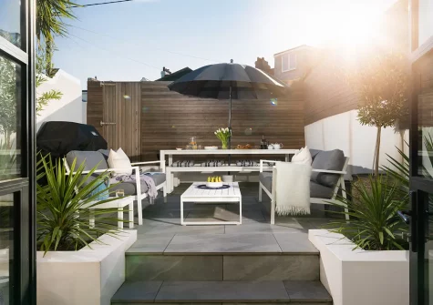 The patio, barbecue & alfresco dining area at Come Up and Sea Me, St Ives