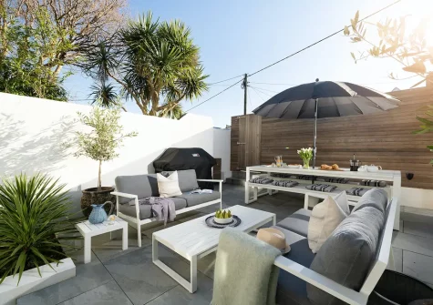 The patio, barbecue & alfresco dining area at Come Up and Sea Me, St Ives