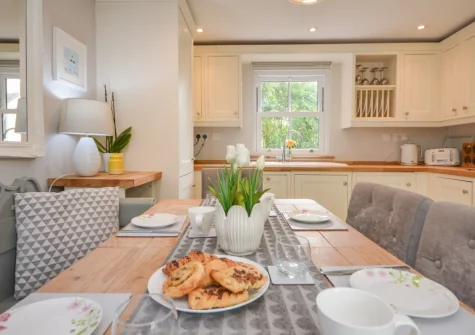 The kitchen & dining area at Corner Cottage, Trevarren