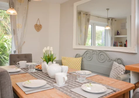 The dining area at Corner Cottage, Trevarren