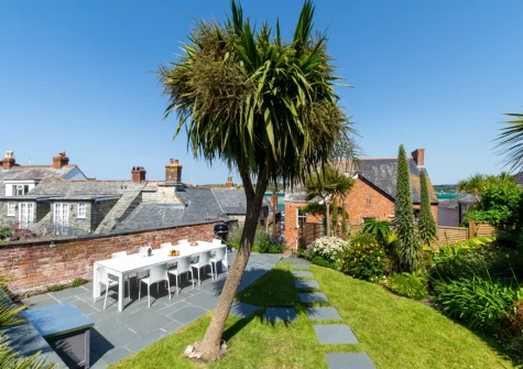 The patio, alfresco dining area & enclosed garden at Court House, Padstow