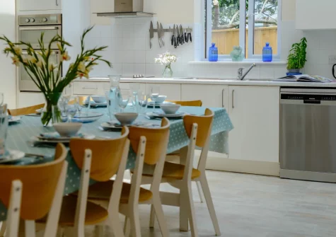 The kitchen & dining area at Cowries, Constantine Bay