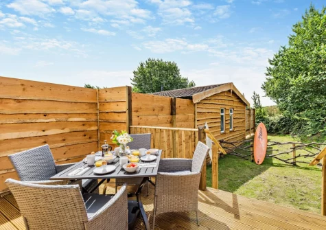 The decked terrace, alfresco dining area & garden at Cumberland, Westward Ho!