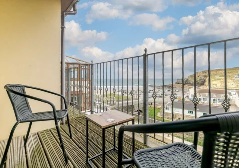 The balcony & outdoor sitting area at Curnows, Portreath
