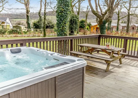 The hot tub & alfresco dining area at Dartmoor Lodge, Meldon Lodge Park, Meldon