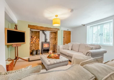 The living room at Deviock Farm House, Downderry