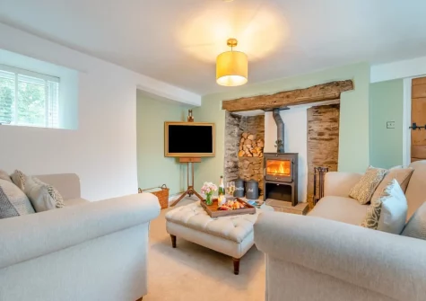 The living room at Deviock Farm House, Downderry