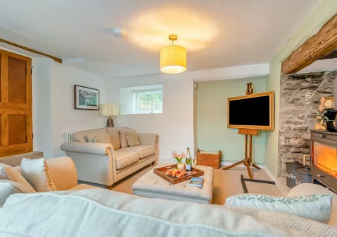 The living room at Deviock Farm House, Downderry