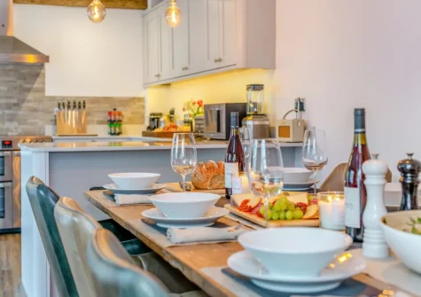 The dining area at Deviock Farm House, Downderry